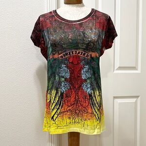 Witness Multicolor Graphic S/S T-Shirt with Flocked Black Velvet Lettering - XL